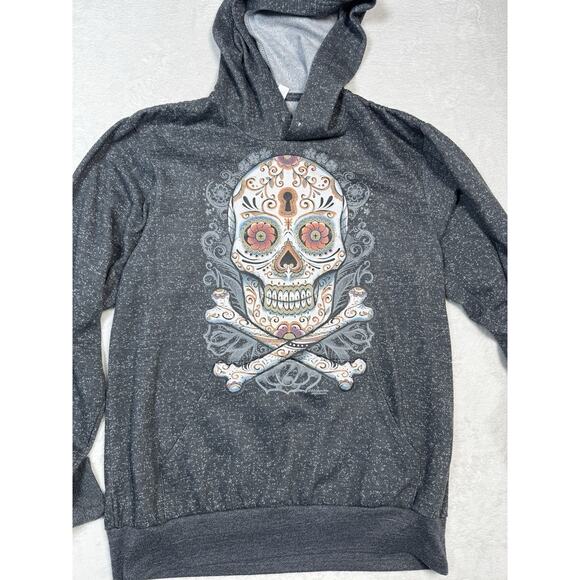 Canvas Pullover Hoodie Charcoal Day Of The Dead Dia De Muertos Sugar Skull Med - Picture 1 of 6